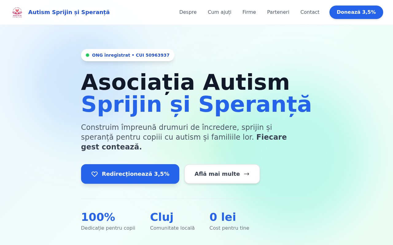 Screenshot ASOCIAȚIA AUTISM — Landing page nonprofit