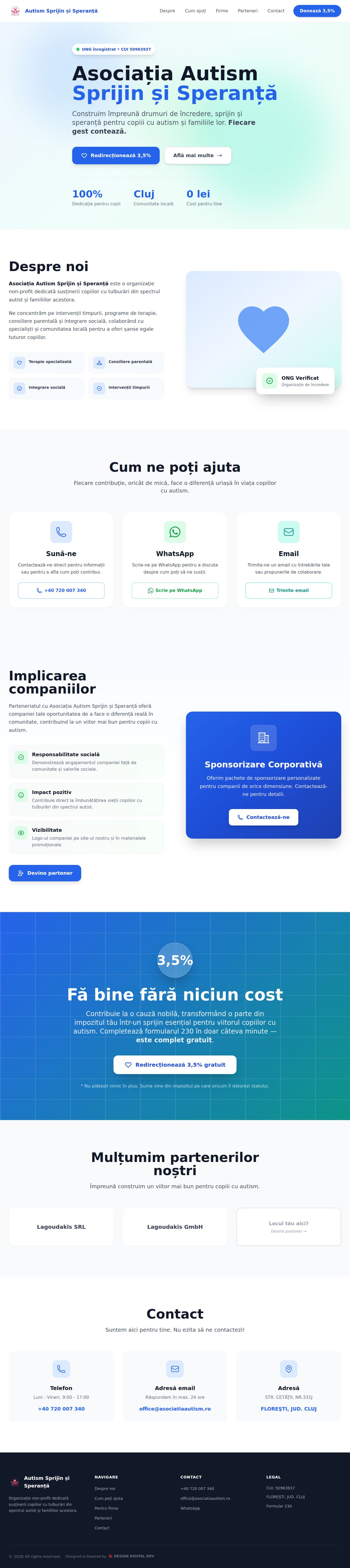 Screenshot complet Asociația Autism — Site web de prezentare