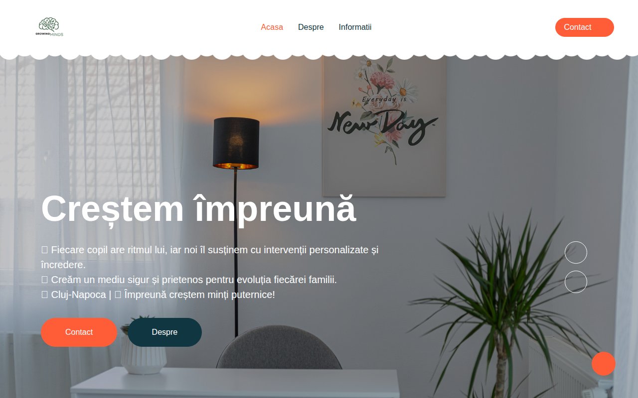 Screenshot Growing Minds — Site web de prezentare
