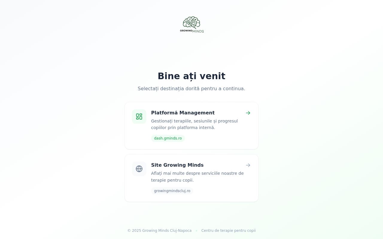 Screenshot complet GROWING MINDS — Portal