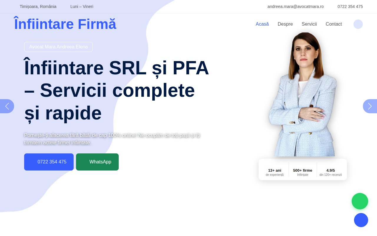 Screenshot Înfiintare Firmă Nouă — Site web