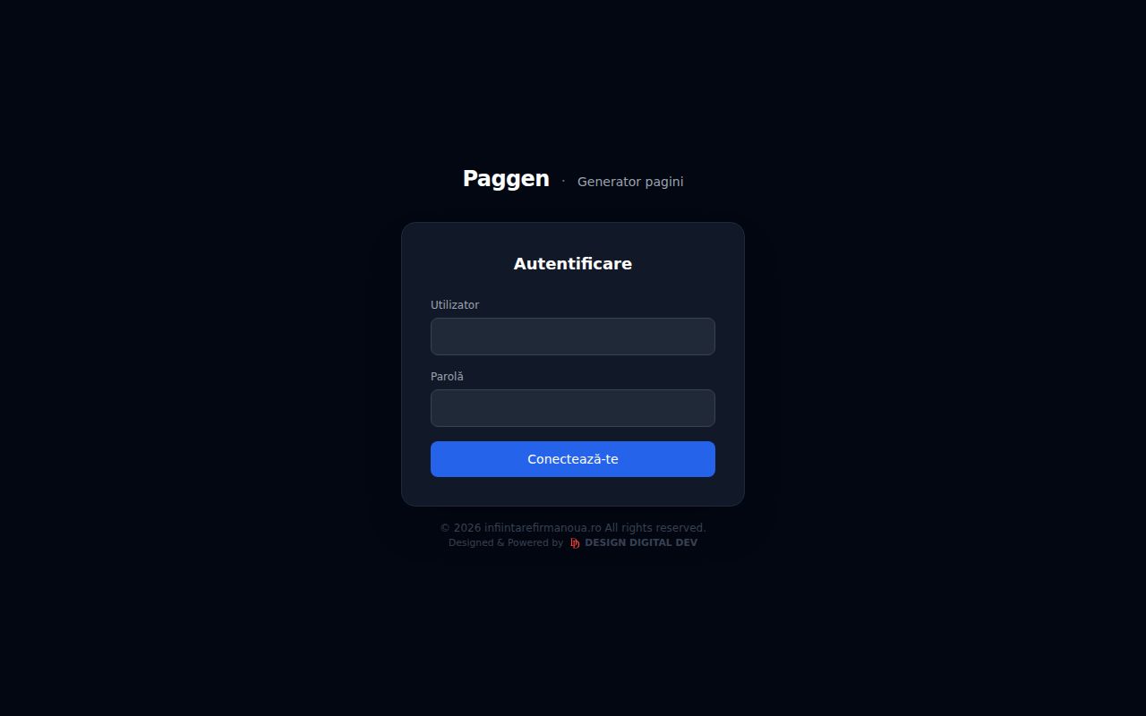 Screenshot complet ÎNFIINTARE FIRMĂ NOUĂ — Generator pagini SEO
