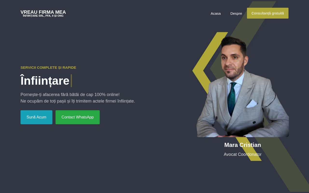 Screenshot VREAU FIRMA MEA — Site web de prezentare