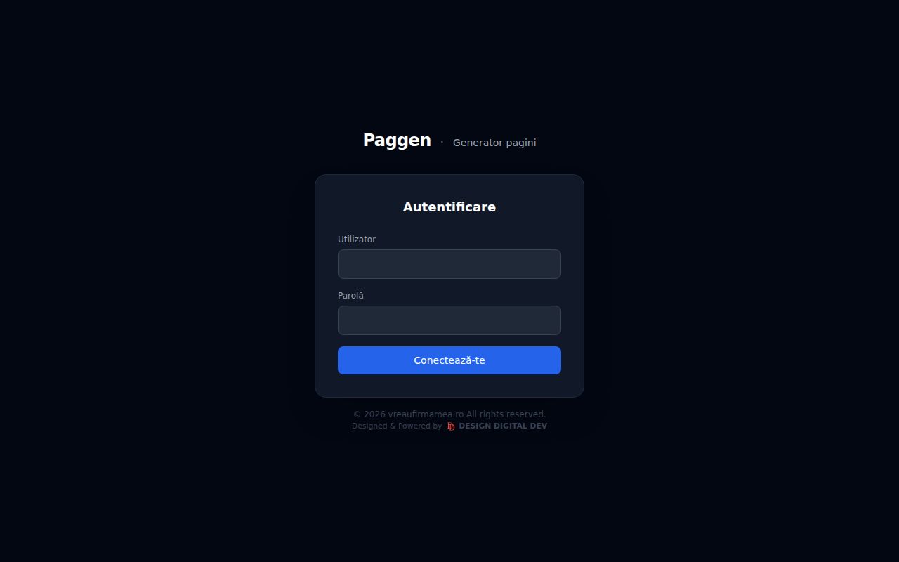 Screenshot complet VREAU FIRMA MEA — Generator pagini SEO